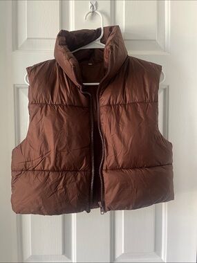Brown Puffer Vest - Cropped Quilted Style
